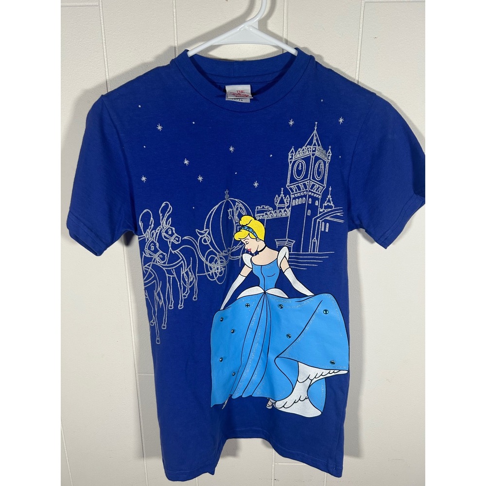 Vintage Disney Store Cinderella T Shirt Blue Girls Large 14/16 Made in USA D127X